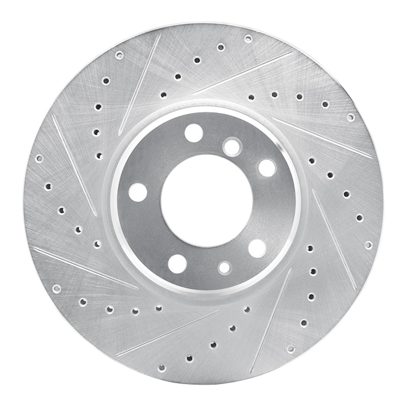 BMW 750IL Brake Rotor (1) - Front Left - R1 Concepts - Drilled & Slotted - Silver - `95-`01